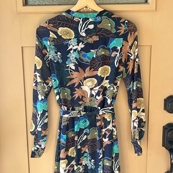 H&M CONSCIOUS Navy Blue & Green Boho Floral Button Down Chiffon Maxi Dress 2 - Picture 11 of 13